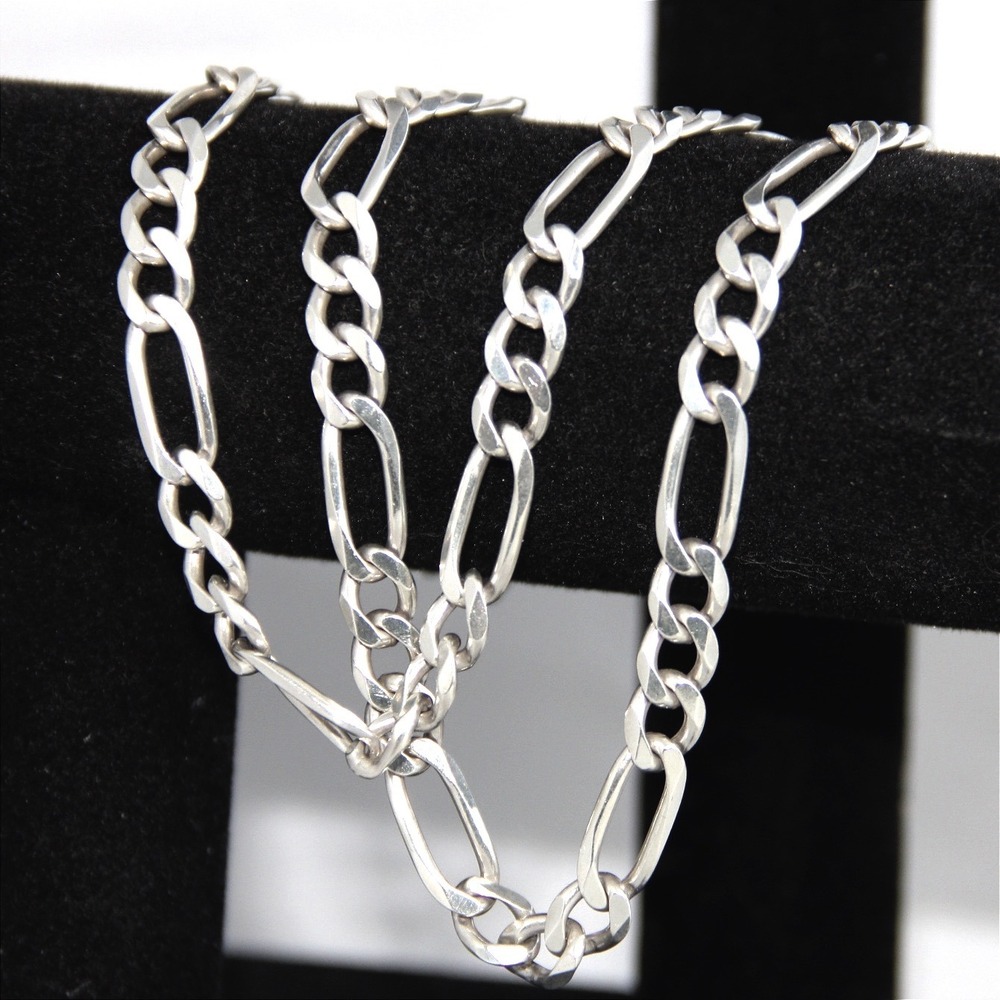 Sterling Silver 925 Figaro Chain Necklace 7mm 20 Inch Polished Link bb - Picture 5 of 9